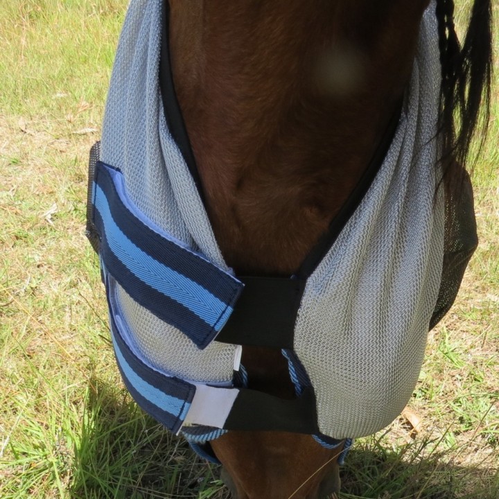 Duramesh face mask under chin velcro attachment with blue trim