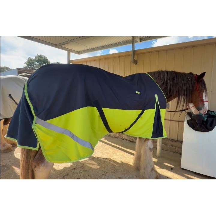 Horse rug for heavy horse in navy and lime